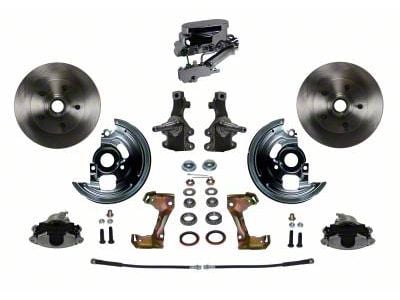 LEED Brakes Manual Front Disc Brake Conversion Kit with Chrome Master Cylinder, Side Mount Valve, 2-Inch Drop Spindles and Vented Rotors; Zinc Plated Calipers (67-69 Firebird w/ Front Disc & Rear Drum Brakes)