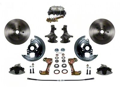 LEED Brakes Manual Front Disc Brake Conversion Kit with Side Mount Valve, 2-Inch Drop Spindles and Vented Rotors; Zinc Plated (67-69 Firebird w/ Front Disc & Rear Drum Brakes)