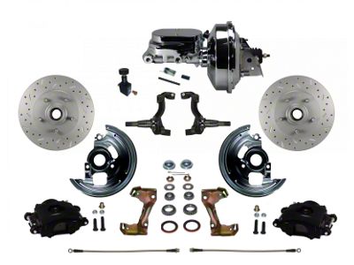 LEED Brakes Power Front Disc Brake Conversion Kit with Chrome Brake Booster, Chrome Master Cylinder, Adjustable Valve and MaxGrip XDS Rotors; Black Calipers (67-69 Firebird)