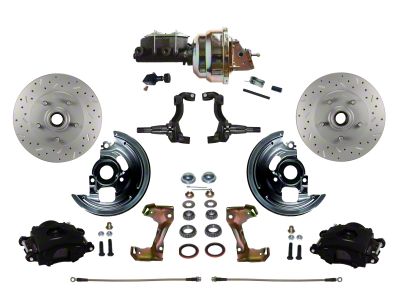 LEED Brakes Power Front Disc Brake Conversion Kit with 8-Inch Brake Booster, Adjustable Valve and MaxGrip XDS Rotors; Black Calipers (67-69 Firebird)