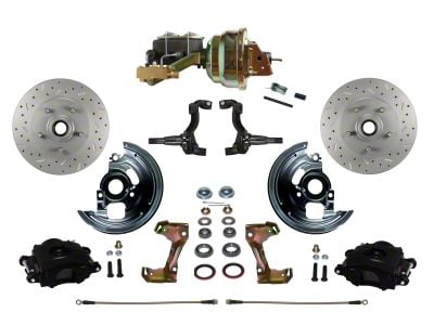 LEED Brakes Power Front Disc Brake Conversion Kit with 8-Inch Booster, Side Mount Valve and MaxGrip XDS Rotors; Black Calipers (67-69 Firebird w/ 4-Wheel Disc Brakes)