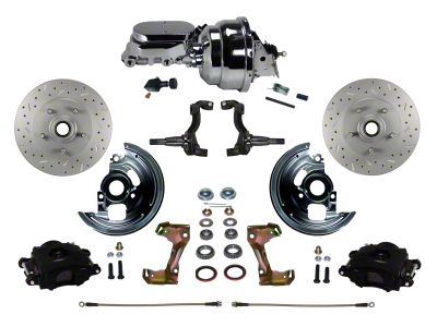 LEED Brakes Power Front Disc Brake Conversion Kit with 8-Inch Brake Booster, Adjustable Valve and MaxGrip XDS Rotors; Black Calipers (67-69 Firebird)