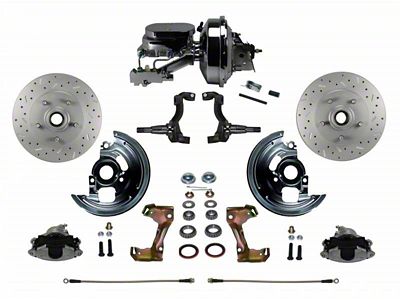 LEED Brakes Power Front Disc Brake Conversion Kit with 9-Inch Brake Booster and MaxGrip XDS Rotors; Zinc Plated Calipers (67-69 Firebird w/ Front Disc & Rear Drum Brakes)