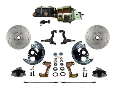 LEED Brakes Power Front Disc Brake Conversion Kit with 7-Inch Brake Booster, Master Cylinder, Adjustable Valve and MaxGrip XDS Rotors; Zinc Plated Calipers (67-69 Firebird)