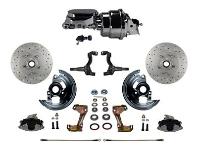 LEED Brakes Power Front Disc Brake Conversion Kit with 7-Inch Chrome Brake Booster, Flat Top Chrome Master Cylinder, Adjustable Valve and MaxGrip XDS Rotors; Zinc Plated Calipers (67-69 Firebird)