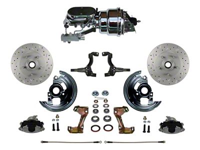 LEED Brakes Power Front Disc Brake Conversion Kit with 7-Inch Chrome Brake Booster, Flat Top Chrome Master Cylinder, Side Mount Valve and MaxGrip XDS Rotors; Zinc Plated Calipers (67-69 Firebird w/ Front Disc & Rear Drum Brakes)