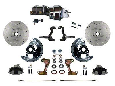 LEED Brakes Power Front Disc Brake Conversion Kit with 7-Inch Chrome Brake Booster, Chrome Top Master Cylinder, Adjustable Valve and MaxGrip XDS Rotors; Zinc Plated Calipers (67-69 Firebird)