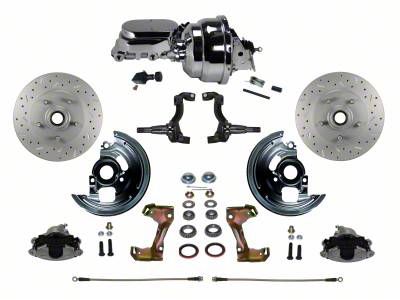 LEED Brakes Power Front Disc Brake Conversion Kit with 8-Inch Brake Booster, Adjustable Valve and MaxGrip XDS Rotors; Zinc Plated Calipers (67-69 Firebird)