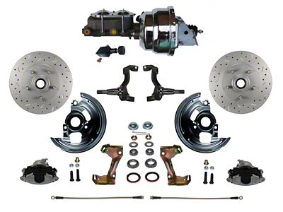 LEED Brakes Power Front Disc Brake Conversion Kit with 8-Inch Chrome Brake Booster, Chrome Top Master Cylinder, Adjustable Valve and MaxGrip XDS Rotors; Zinc Plated Calipers (67-69 Firebird)