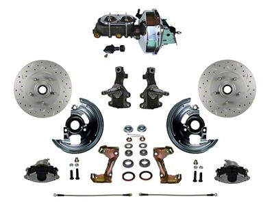 LEED Brakes Power Front Disc Brake Conversion Kit with 9-Inch Chrome Brake Booster, Chrome Top Master Cylinder, Adjustable Valve, 2-Inch Drop Spindles and MaxGrip XDS Rotors; Zinc Plated Calipers (67-69 Firebird)