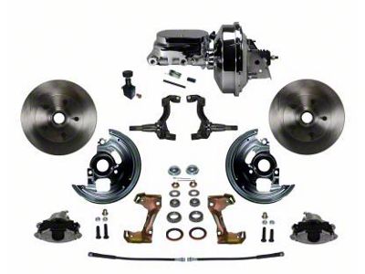 LEED Brakes Power Front Disc Brake Conversion Kit with Chrome Brake Booster, Chrome Master Cylinder, Adjustable Valve and Vented Rotors; Zinc Plated Calipers (67-69 Firebird)