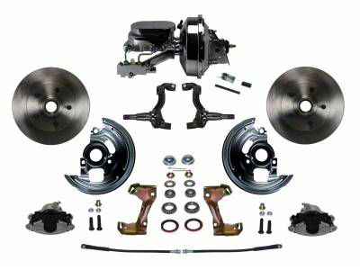 LEED Brakes Power Front Disc Brake Conversion Kit with 9-Inch Brake Booster and Vented Rotors; Zinc Plated Calipers (67-69 Firebird w/ Front Disc & Rear Drum Brakes)