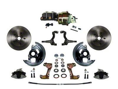 LEED Brakes Power Front Disc Brake Conversion Kit with 7-Inch Brake Booster, Master Cylinder, Adjustable Valve and Vented Rotors; Zinc Plated Calipers (67-69 Firebird)