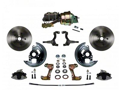 LEED Brakes Power Front Disc Brake Conversion Kit with 7-Inch Brake Booster, Master Cylinder, Side Mount Valve and Vented Rotors; Zinc Plated Calipers (67-69 Firebird w/ 4-Wheel Disc Brakes)