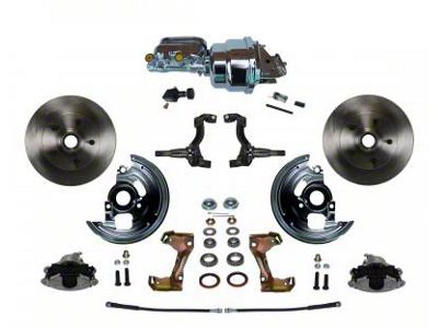 LEED Brakes Power Front Disc Brake Conversion Kit with 7-Inch Chrome Brake Booster, Flat Top Chrome Master Cylinder, Adjustable Valve and Vented Rotors; Zinc Plated Calipers (67-69 Firebird)