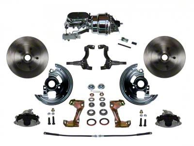 LEED Brakes Power Front Disc Brake Conversion Kit with 7-Inch Chrome Brake Booster, Flat Top Chrome Master Cylinder, Side Mount Valve and Vented Rotors; Zinc Plated Calipers (67-69 Firebird w/ Front Disc & Rear Drum Brakes)
