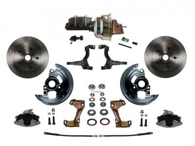 LEED Brakes Power Front Disc Brake Conversion Kit with 8-Inch Brake Booster, Adjustable Valve and Vented Rotors; Zinc Plated Calipers (67-69 Firebird)
