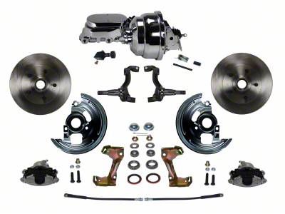 LEED Brakes Power Front Disc Brake Conversion Kit with 8-Inch Brake Booster, Adjustable Valve and Vented Rotors; Zinc Plated Calipers (67-69 Firebird)