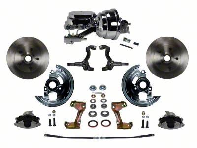 LEED Brakes Power Front Disc Brake Conversion Kit with 8-Inch Chrome Brake Booster, Side Mount Valve and Vented Rotors; Zinc Plated Calipers (67-69 Firebird w/ Front Disc & Rear Drum Brakes)