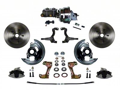 LEED Brakes Power Front Disc Brake Conversion Kit with 8-Inch Chrome Brake Booster, Chrome Top Master Cylinder, Adjustable Valve and Vented Rotors; Zinc Plated Calipers (67-69 Firebird)