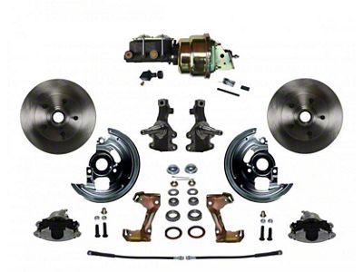 LEED Brakes Power Front Disc Brake Conversion Kit with 7-Inch Brake Booster, Master Cylinder, Adjustable Valve, 2-Inch Drop Spindles and Vented Rotors; Zinc Plated Calipers (67-69 Firebird)