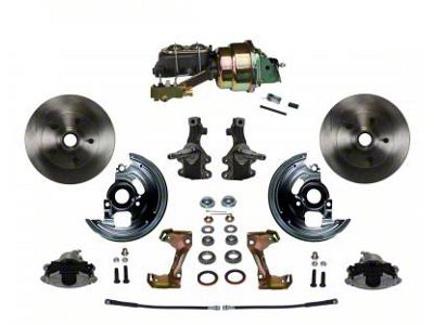 LEED Brakes Power Front Disc Brake Conversion Kit with 7-Inch Brake Booster, Master Cylinder, Side Mount Valve, 2-Inch Drop Spindles and Vented Rotors; Zinc Plated Calipers (67-69 Firebird w/ Front Disc & Rear Drum Brakes)
