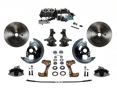 LEED Brakes Power Front Disc Brake Conversion Kit with 7-Inch Chrome Brake Booster, Chrome Top Master Cylinder, Side Mount Valve, 2-Inch Drop Spindles and Vented Rotors; Zinc Plated Calipers (67-69 Firebird w/ 4-Wheel Disc Brakes)