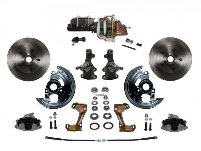 LEED Brakes Power Front Disc Brake Conversion Kit with 8-Inch Brake Booster, Adjustable Valve, 2-Inch Drop Spindles and Vented Rotors; Zinc Plated Calipers (67-69 Firebird)