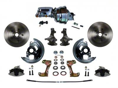 LEED Brakes Power Front Disc Brake Conversion Kit with 8-Inch Chrome Brake Booster, Flat Top Chrome Master Cylinder, Adjustable Valve, 2-Inch Drop Spindles and Vented Rotors; Zinc Plated Calipers (67-69 Firebird)