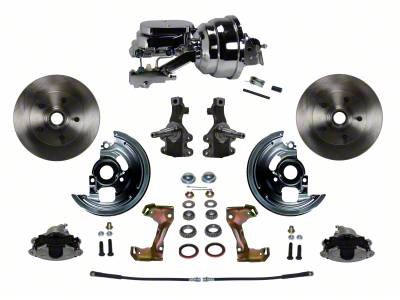 LEED Brakes Power Front Disc Brake Conversion Kit with 8-Inch Chrome Brake Booster, Side Mount Valve, 2-Inch Drop Spindles and Vented Rotors; Zinc Plated Calipers (67-69 Firebird w/ Front Disc & Rear Drum Brakes)