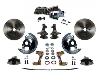 LEED Brakes Power Front Disc Brake Conversion Kit with 8-Inch Chrome Brake Booster, Chrome Top Master Cylinder, Adjustable Valve, 2-Inch Drop Spindles and Vented Rotors; Zinc Plated Calipers (67-69 Firebird)