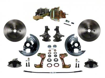 LEED Brakes Power Front Disc Brake Conversion Kit with 8-Inch Brake Booster, Side Mount Valve, 2-Inch Drop Spindles and Vented Rotors; Zinc Plated (67-69 Firebird w/ 4-Wheel Disc Brakes)