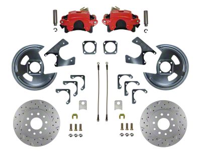 LEED Brakes Rear Disc Brake Conversion Kit with MaxGrip XDS Rotors; Red Calipers (1967 Firebird)