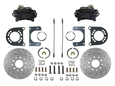 LEED Brakes Rear Disc Brake Conversion Kit with MaxGrip XDS Rotors for Ford 9-Inch Large Bearing Rear Axle; Black Calipers (64-73 Mustang)