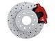 LEED Brakes Rear Disc Brake Conversion Kit with MaxGrip XDS Rotors for Ford 9-Inch Large Bearing Rear Axles; Red Calipers (64-73 Mustang)