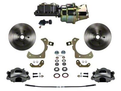 LEED Brakes Power Front Disc Brake Conversion Kit with Adjustable Valve and Vented Rotors; Zinc Plated Calipers (55-57 150, 210, Bel Air, Nomad)