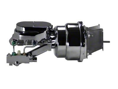 LEED Brakes Compact-10 Series 7-Inch Dual Power Brake Booster with 1-1/8-Inch Dual Bore Flat Top Master Cylinder and Side Mount Valve; Chrome Finish (67-72 Blazer, C10, Jimmy, K10 w/ Front Disc & Rear Drum Brakes)