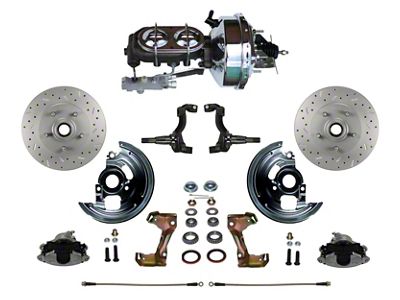 LEED Brakes Power Front Disc Brake Conversion Kit with 9-Inch Brake Booster, Side Mount Valve and MaxGrip XDS Rotors; Zinc Plated Calipers (67-69 Camaro w/ Front Disc & Rear Drum Brakes)