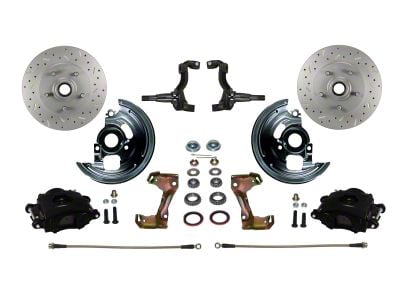 LEED Brakes Front Spindle Mount Disc Brake Conversion Kit with MaxGrip XDS Rotors; Black Calipers (64-72 GTO, LeMans, Tempest)