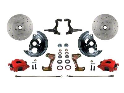 LEED Brakes Front Spindle Mount Disc Brake Conversion Kit with MaxGrip XDS Rotors; Red Calipers (64-72 GTO, LeMans, Tempest)