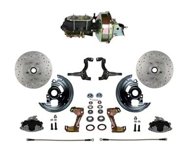 LEED Brakes Power Front Disc Brake Conversion Kit with 9-Inch Brake Booster, Bottom Mount Valve and MaxGrip XDS Rotors; Zinc Plated Calipers (64-72 GTO, LeMans, Tempest w/ Front Disc & Rear Drum Brakes)