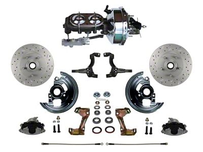 LEED Brakes Power Front Disc Brake Conversion Kit with 9-Inch Brake Booster, Side Mount Valve and MaxGrip XDS Rotors; Zinc Plated Calipers (64-72 GTO, LeMans, Tempest w/ 4-Wheel Disc Brakes)