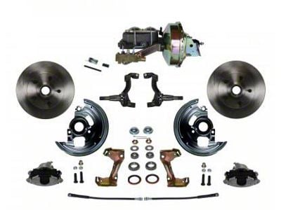 LEED Brakes Power Front Disc Brake Conversion Kit with 9-Inch Brake Booster, Side Mount Valve and Vented Rotors; Zinc Plated Calipers (64-72 GTO, LeMans, Tempest w/ 4-Wheel Disc Brakes)