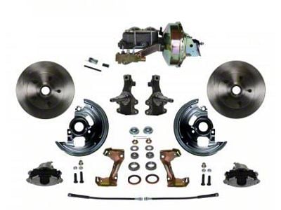 LEED Brakes Power Front Disc Brake Conversion Kit with 9-Inch Brake Booster, Side Mount Valve, 2-Inch Drop Spindles and Vented Rotors; Zinc Plated Calipers (64-72 GTO, LeMans, Tempest w/ 4-Wheel Disc Brakes)