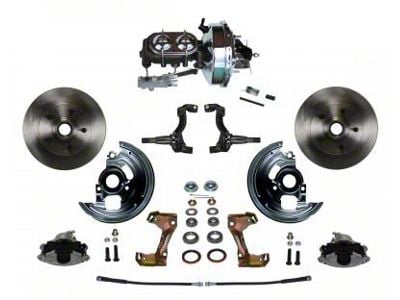 LEED Brakes Power Front Disc Brake Conversion Kit with 9-Inch Brake Booster, Side Mount Valve and Vented Rotors; Zinc Plated Calipers (64-72 GTO, LeMans, Tempest w/ 4-Wheel Disc Brakes)