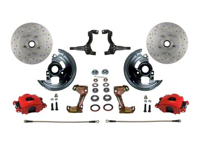 LEED Brakes Front Spindle Mount Disc Brake Conversion Kit with MaxGrip XDS Rotors; Red Calipers (64-72 Chevelle, Malibu)