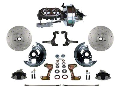 LEED Brakes Power Front Disc Brake Conversion Kit with 9-Inch Brake Booster, Side Mount Valve and MaxGrip XDS Rotors; Zinc Plated Calipers (64-72 442, Cutlass, F85, Vista Cruiser w/ 4-Wheel Disc Brakes)