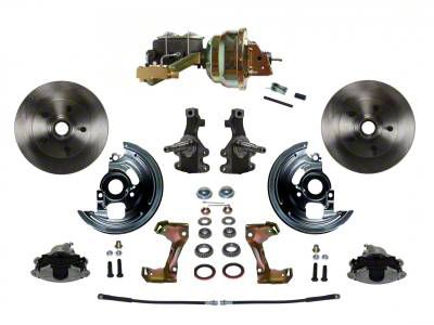 LEED Brakes Power Front Disc Brake Conversion Kit with 9-Inch Brake Booster, Side Mount Valve, 2-Inch Drop Spindles and Vented Rotors; Zinc Plated Calipers (64-72 442, Cutlass, F85, Vista Cruiser w/ Front Disc & Rear Drum Brakes)