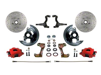 LEED Brakes Front Spindle Mount Disc Brake Conversion Kit with MaxGrip XDS Rotors; Red Calipers (70-72 Monte Carlo)