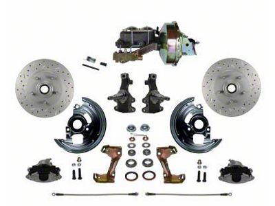 LEED Brakes Power Front Disc Brake Conversion Kit with 9-Inch Brake Booster, Side Mount Valve, 2-Inch Drop Spindles and MaxGrip XDS Rotors; Zinc Plated Calipers (70-72 Monte Carlo w/ Front Disc & Rear Drum Brakes)